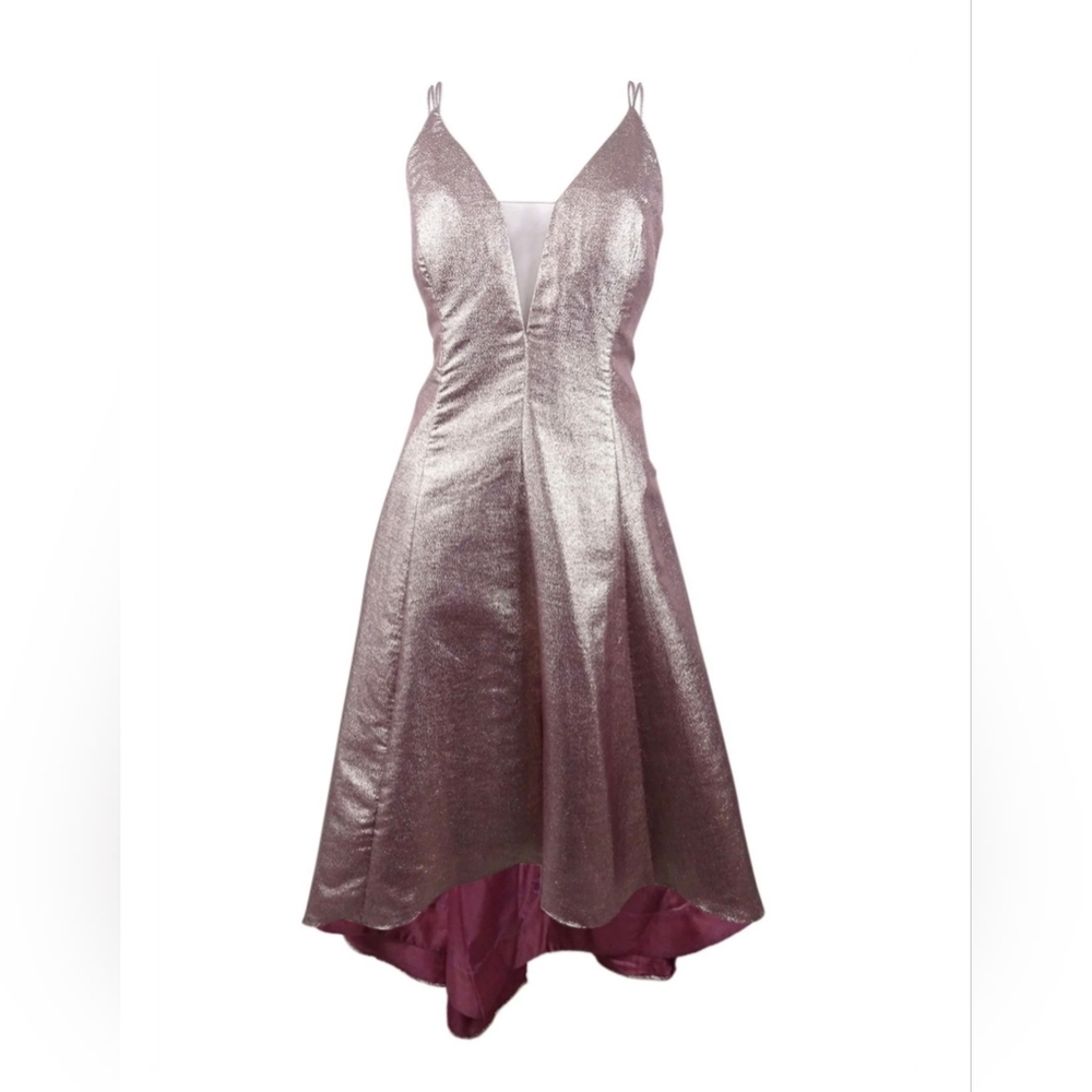 Calvin Klein Metallic Plunge High-Low Dress Size 14